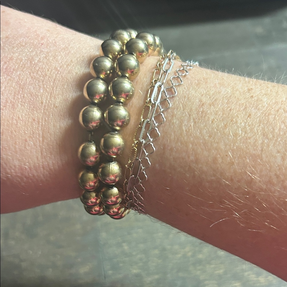 Chunky Double Strand Gold Beaded‎ Bracelet - Signed Marvella